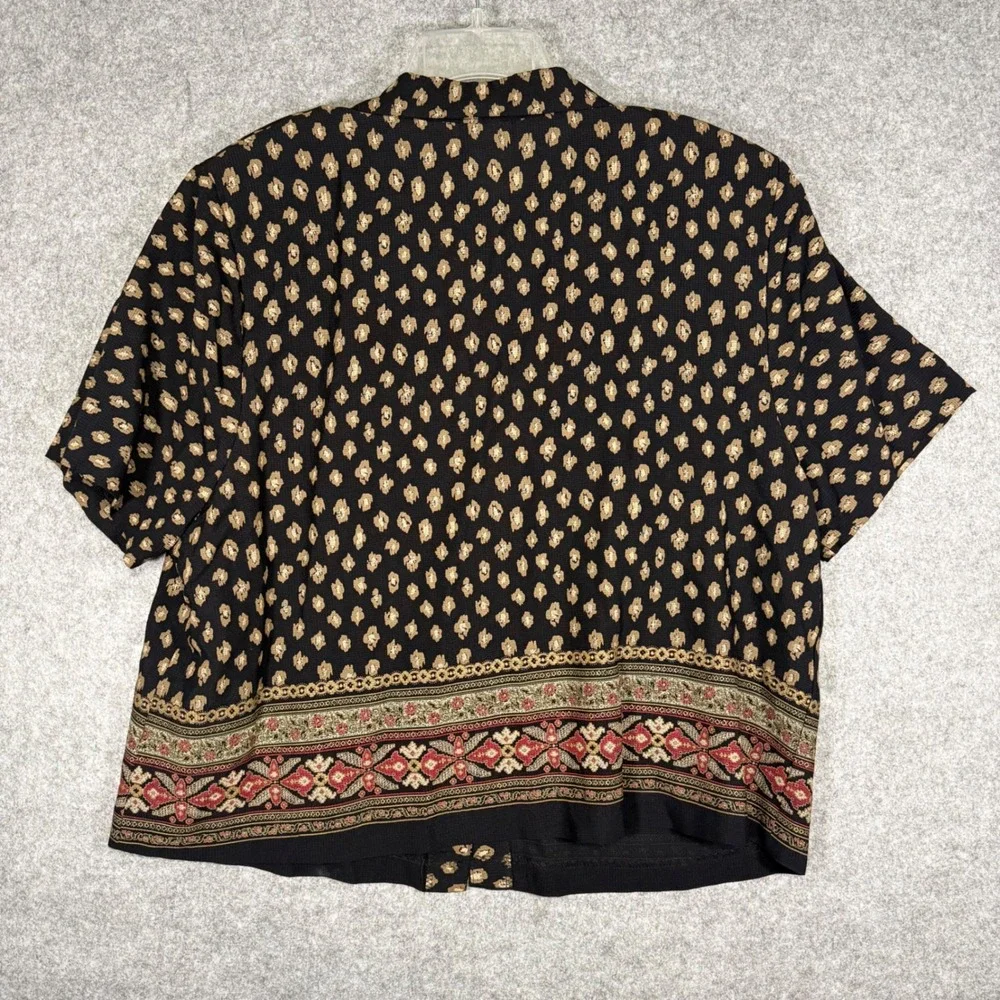More En Focus Studio Blouse Women 16 Black Tan Vintage 90s Border Print 95277-T - Picture 7 of 7